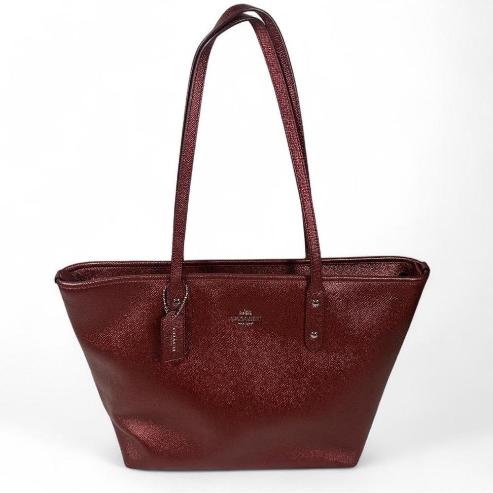 Coach Metallic Burgundy Tote Bag